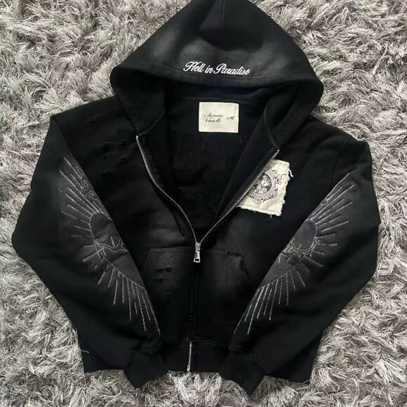 Black Mens Zip up Hoodie - Picture 2 of 4